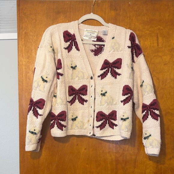 Carole Little Sweaters - Carole Little Cream Cardigan with Burgundy Bow Accents